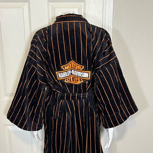 Vintage Harley-Davidson Mens Striped Belted Robe Biker Shield Embroidered Terry - Picture 6 of 7